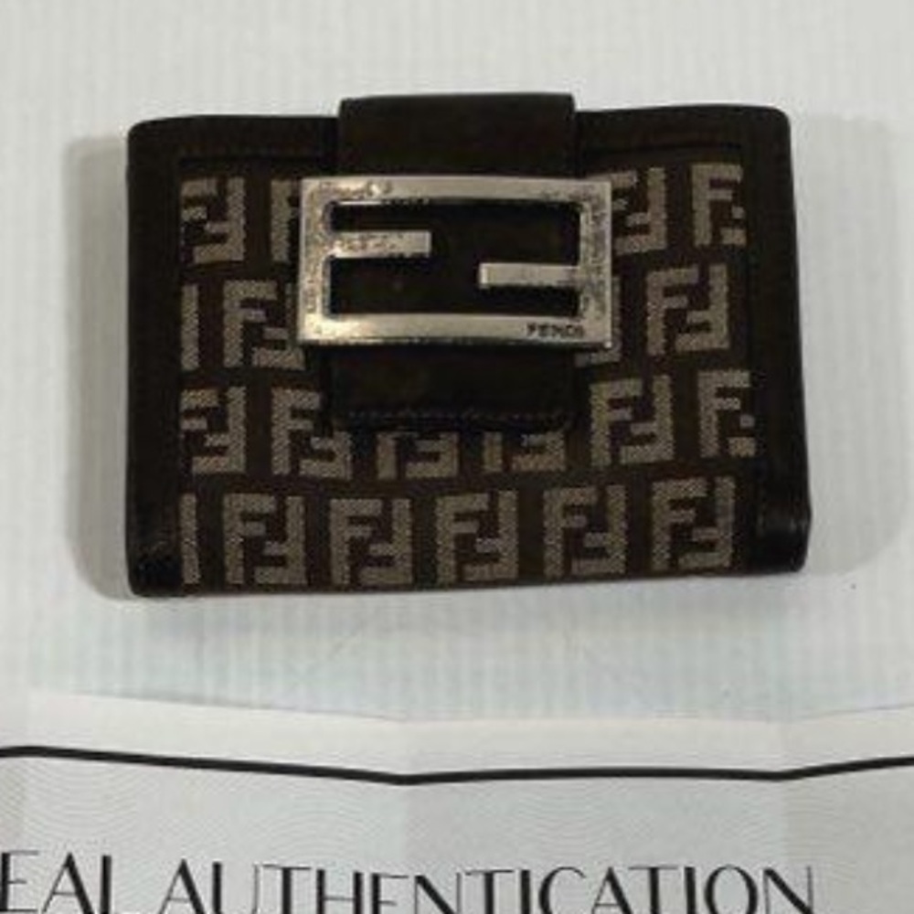 Women’s Fendi Brown/Tan Logo Leather Trim Wallet